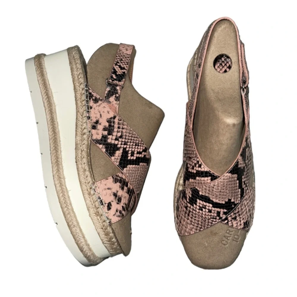NEW Marc Fisher LTD Gandy Pink Leather Snakeskin Espadrille Platform Sandals